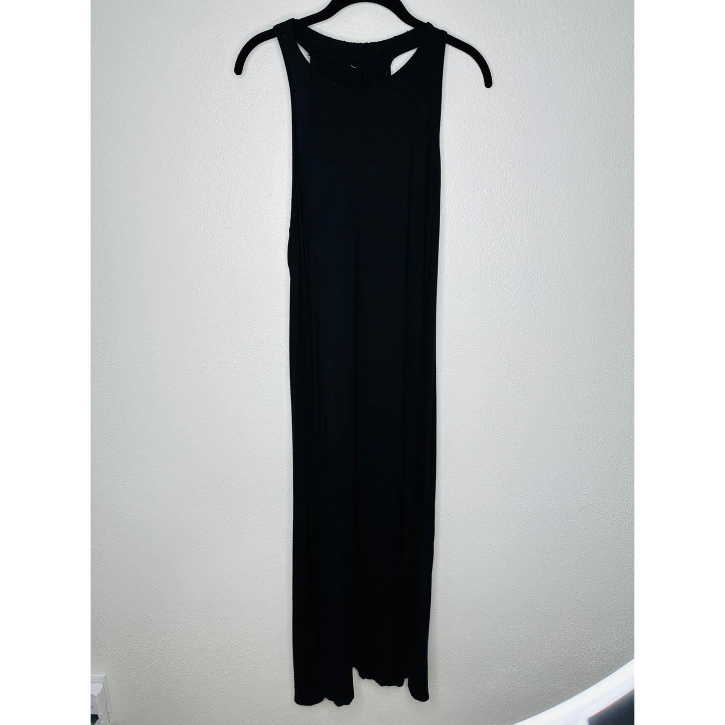 Black High Neck Plunging Sides Sleeveless Gathered Flowy Back Maxi Dress M