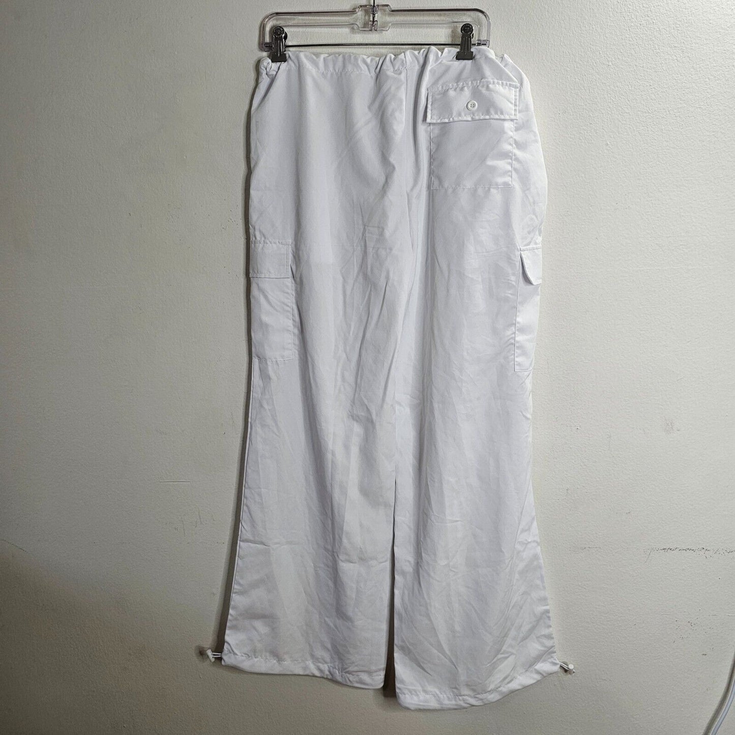 White Drawstring Wide Leg Utility Pants Cinch Ankle Baggy Medium
