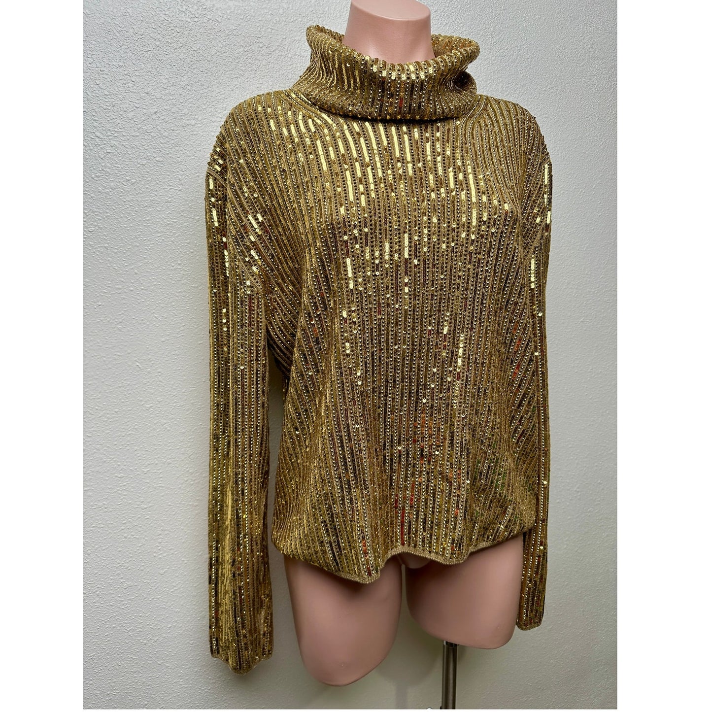 Gucci Sweater Gold Womens US M Sequin Turtleneck