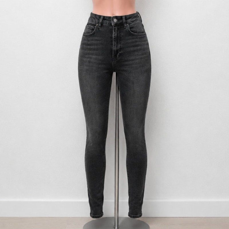 Anine Bing Dark Gray High Waist Slim Skinny Denim Jean Zip Fly Button Close 26