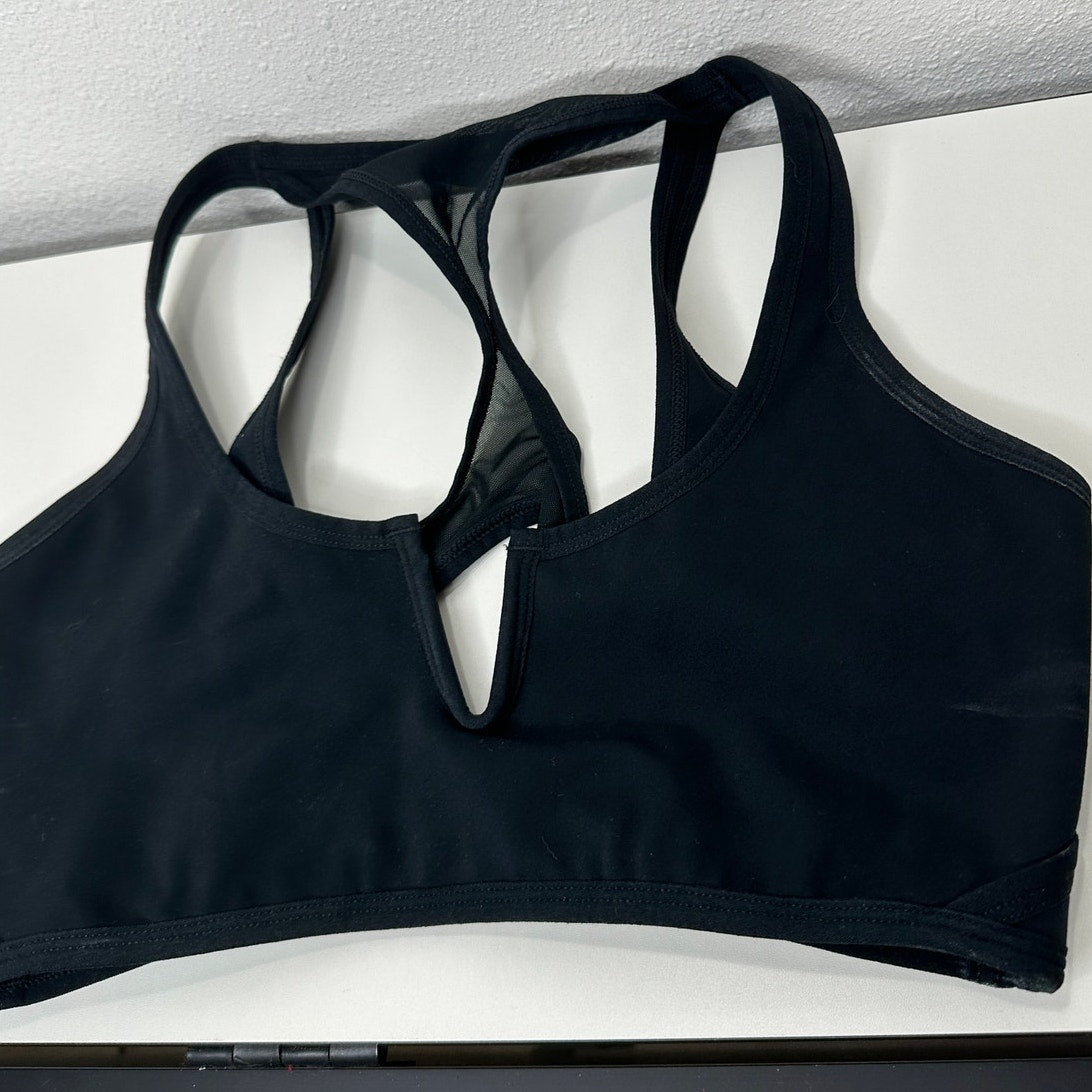L SPACE Black V-Neck Back Mesh Racerback Sports Bra Large