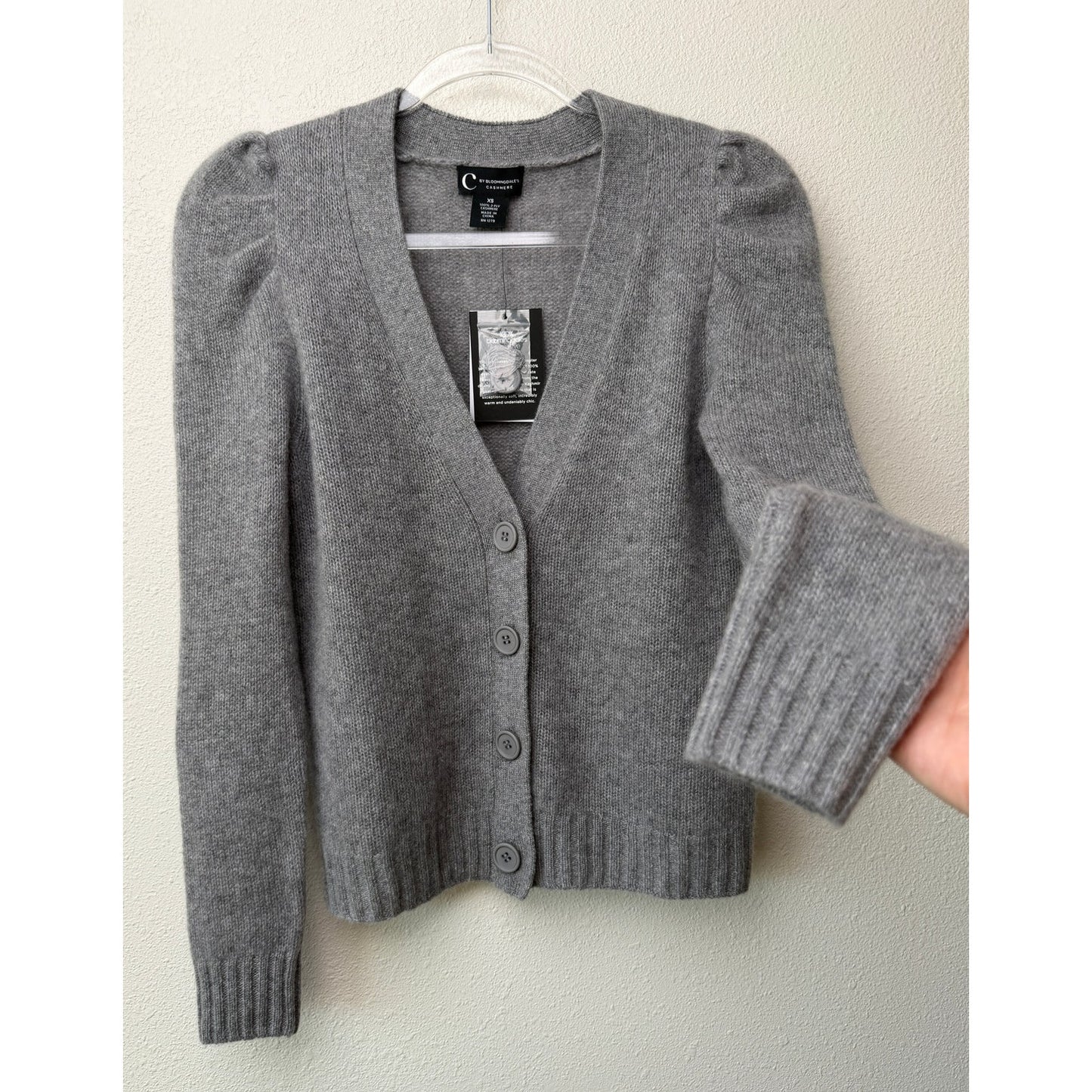 NWT C by Bloomingdales Gray Cashmere Cardigan Women XS