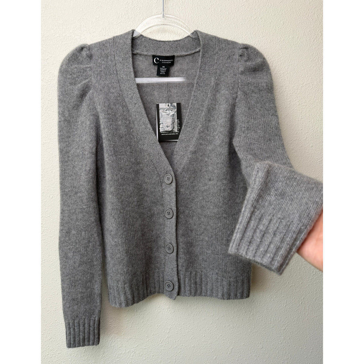 NWT C by Bloomingdales Gray Cashmere Cardigan Women XS