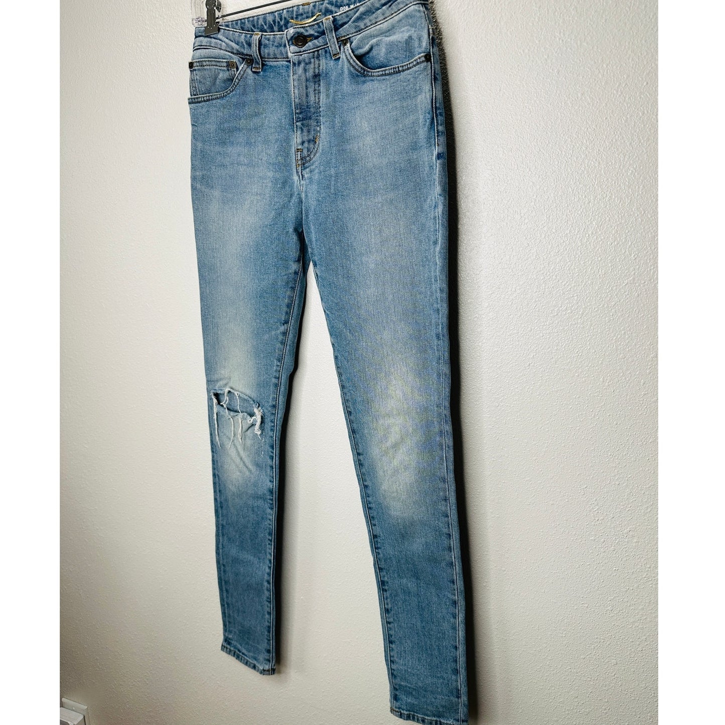 Saint Laurent Medium Light Blue Distressed Knee Slim Skinny Jeans 29