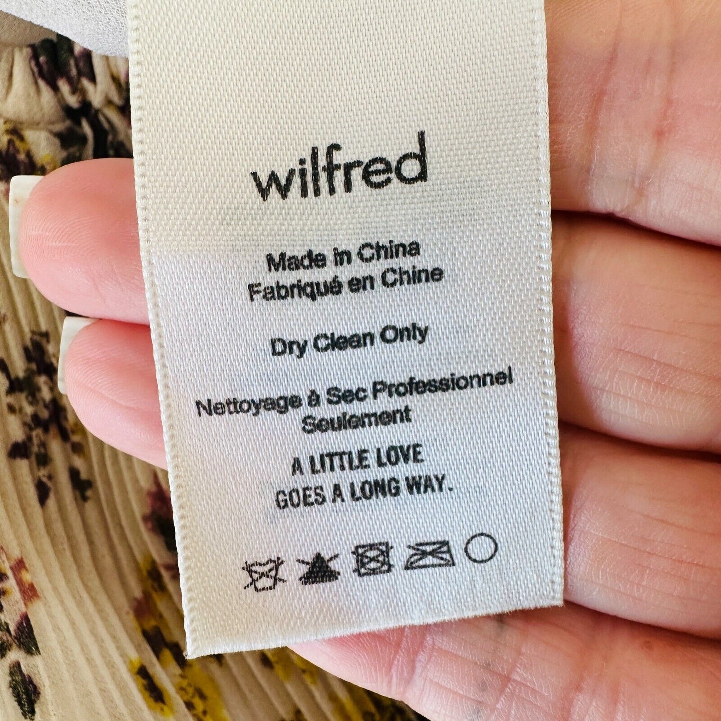 Aritzia Wilfred Talence Cream and Multi Floral Silk Pleated Off Shoulder Top XS