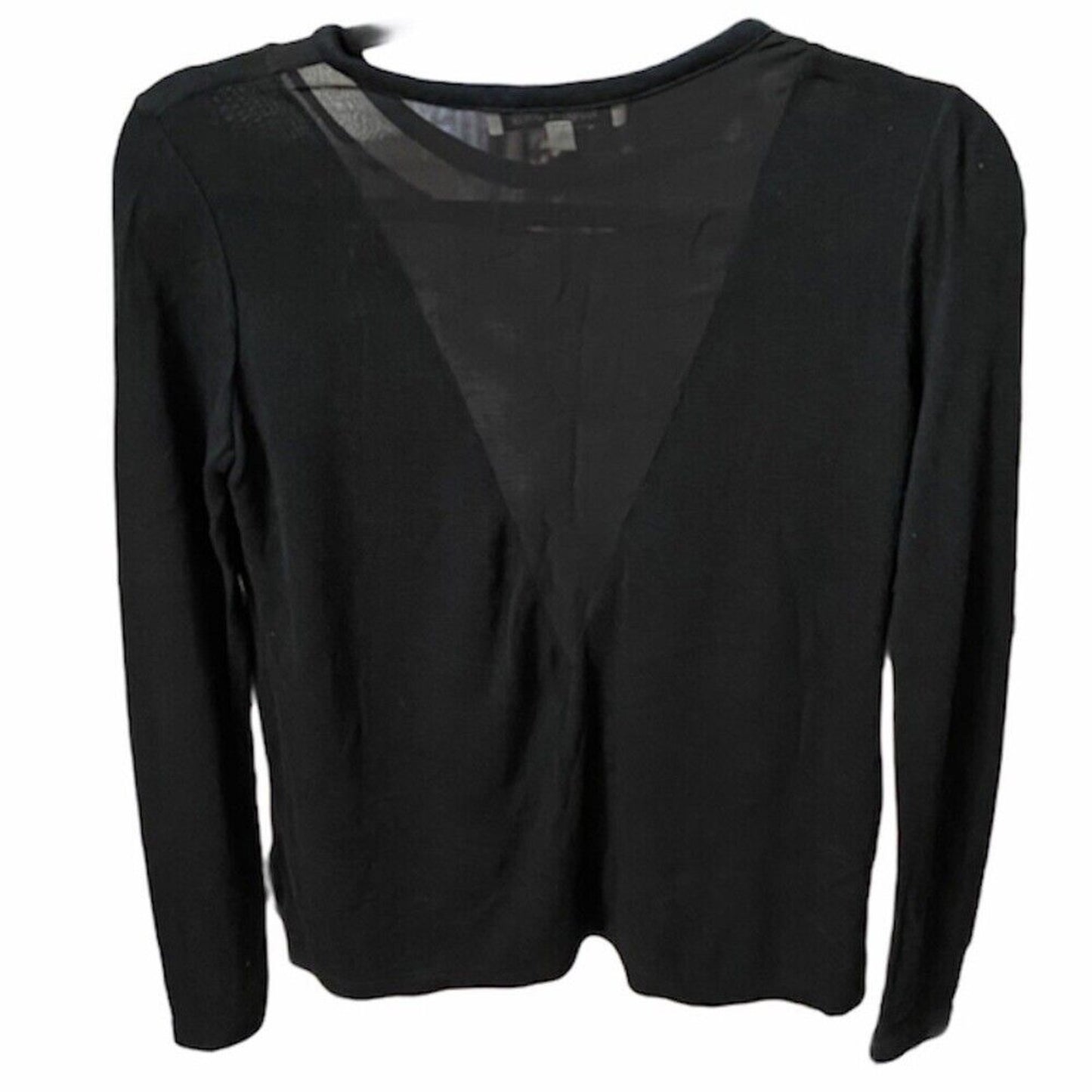 Elizabeth & James Black Sheer Mesh Yoke Long Sleeve Top Open Back Lightweight Knit XS