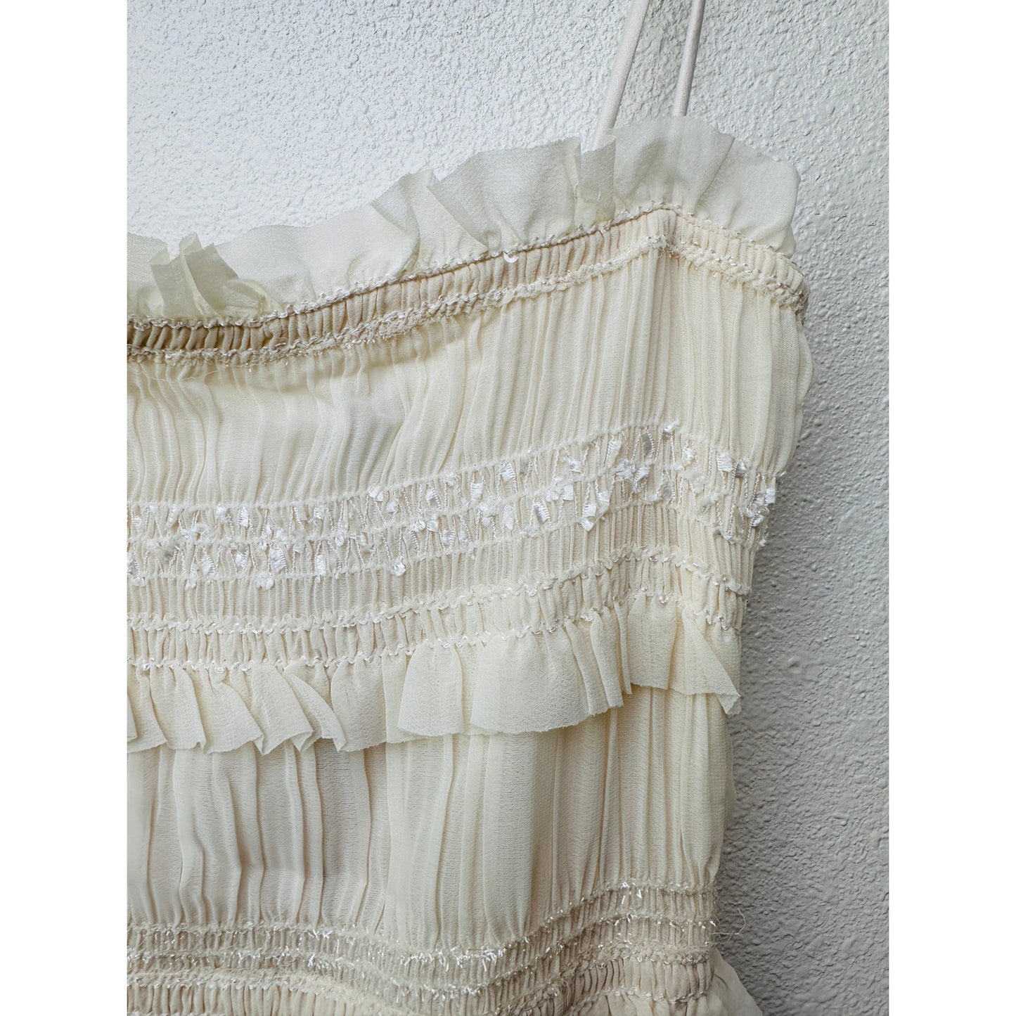 NWT House of CB Solana Ivory Sequin Pleated Tiered Maxi Dress Women’s S