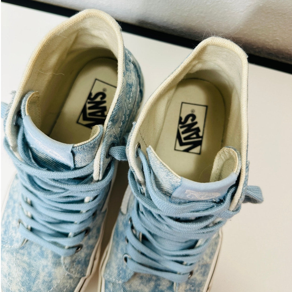 Vans Washed Blue White Sk8-Hi Taper Denim Winter Sky Skate Shoes 8