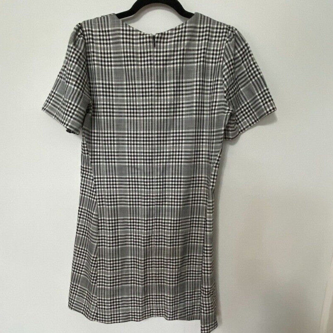Zara Cute Gingham Plaid Shift Dress Short Sleeve Small Black and White Small