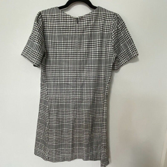 Zara Cute Gingham Plaid Shift Dress Short Sleeve Small Black and White Small