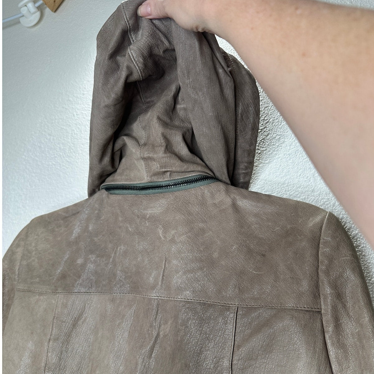 Haute Hoodie Fawn Taupe Lamb & Ribbed Knit Front Zip Hoodie Jacket S