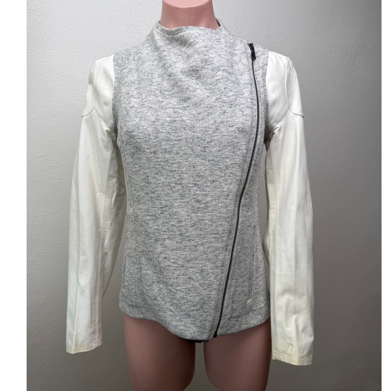 Truth and Pride Ivory Leather Heathered Zip Jacket Womens XS