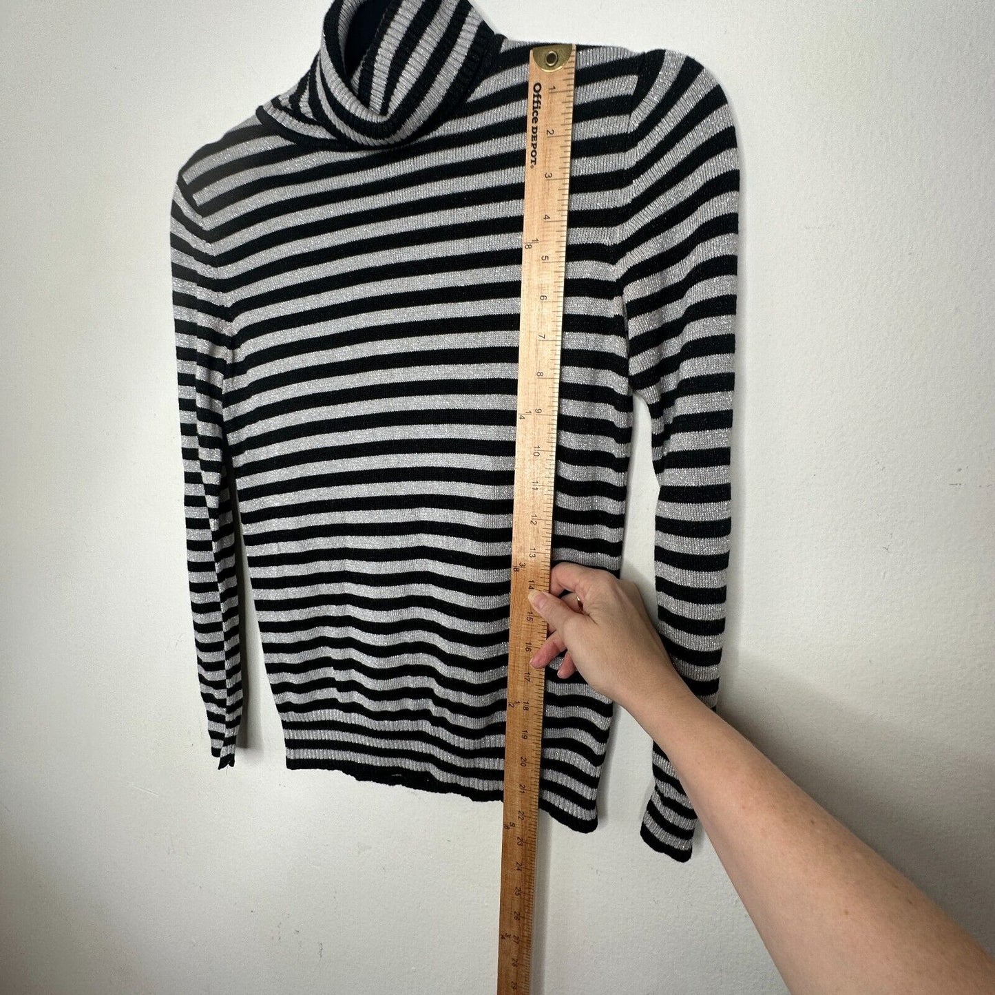 Joseph A. Silver & Black Stripe Metallic Knit Turtleneck Long Sleeve Sweater PP