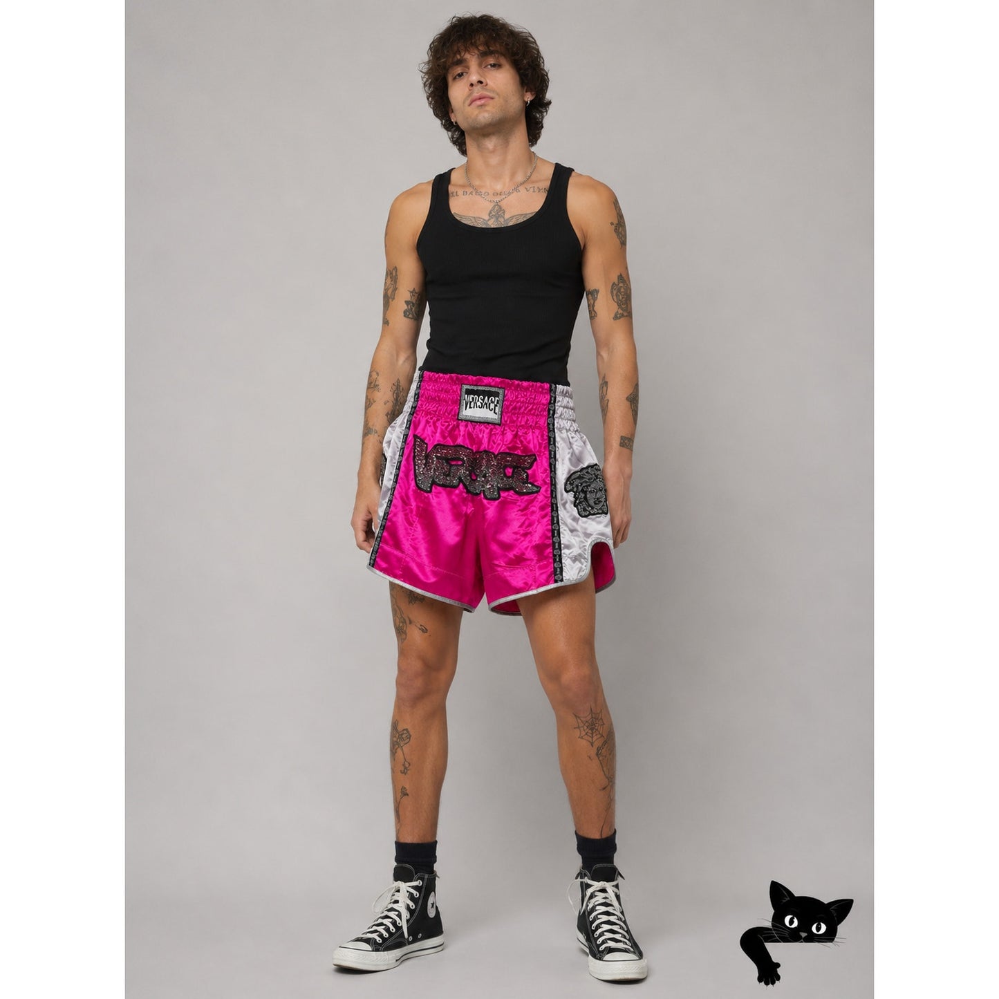 Versace Muay Thai Boxing Shorts Pink Silver Versace Medusa Patch 50 / L