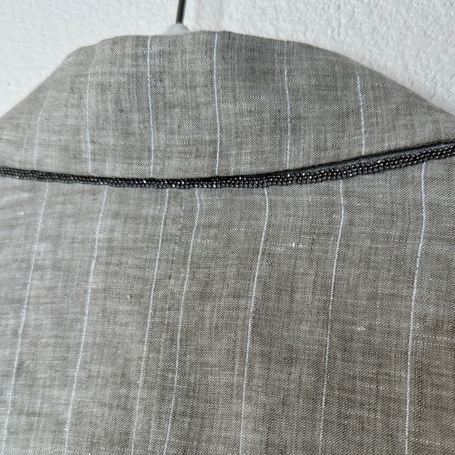 Brunello Cucinelli 100% Linen Beige Silver Stripe Button Blazer 46 / 14