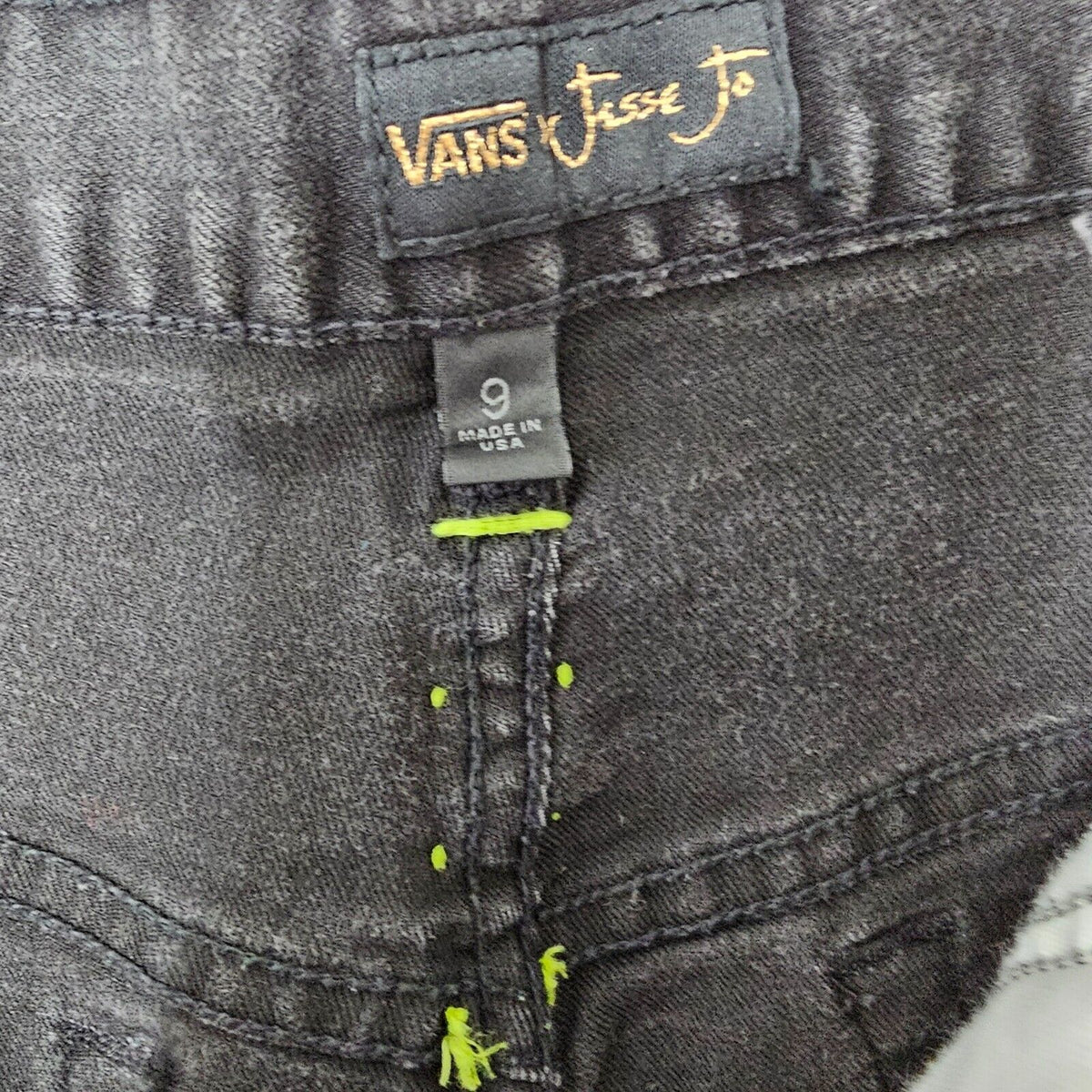 Vans Jesse Jo Black Distressed Raw Hem High Waist Short Lime-Green Side Stitch 9