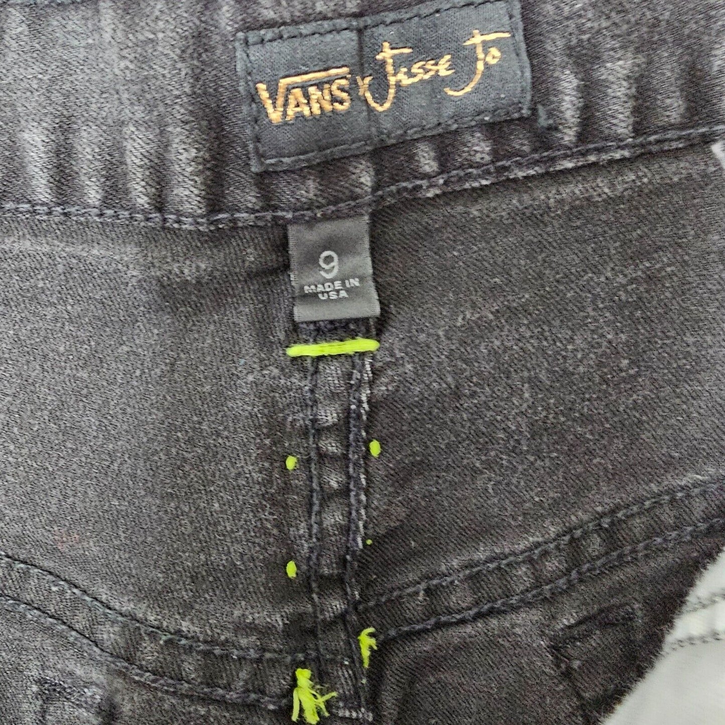 Vans Jesse Jo Black Distressed Raw Hem High Waist Short Lime-Green Side Stitch 9