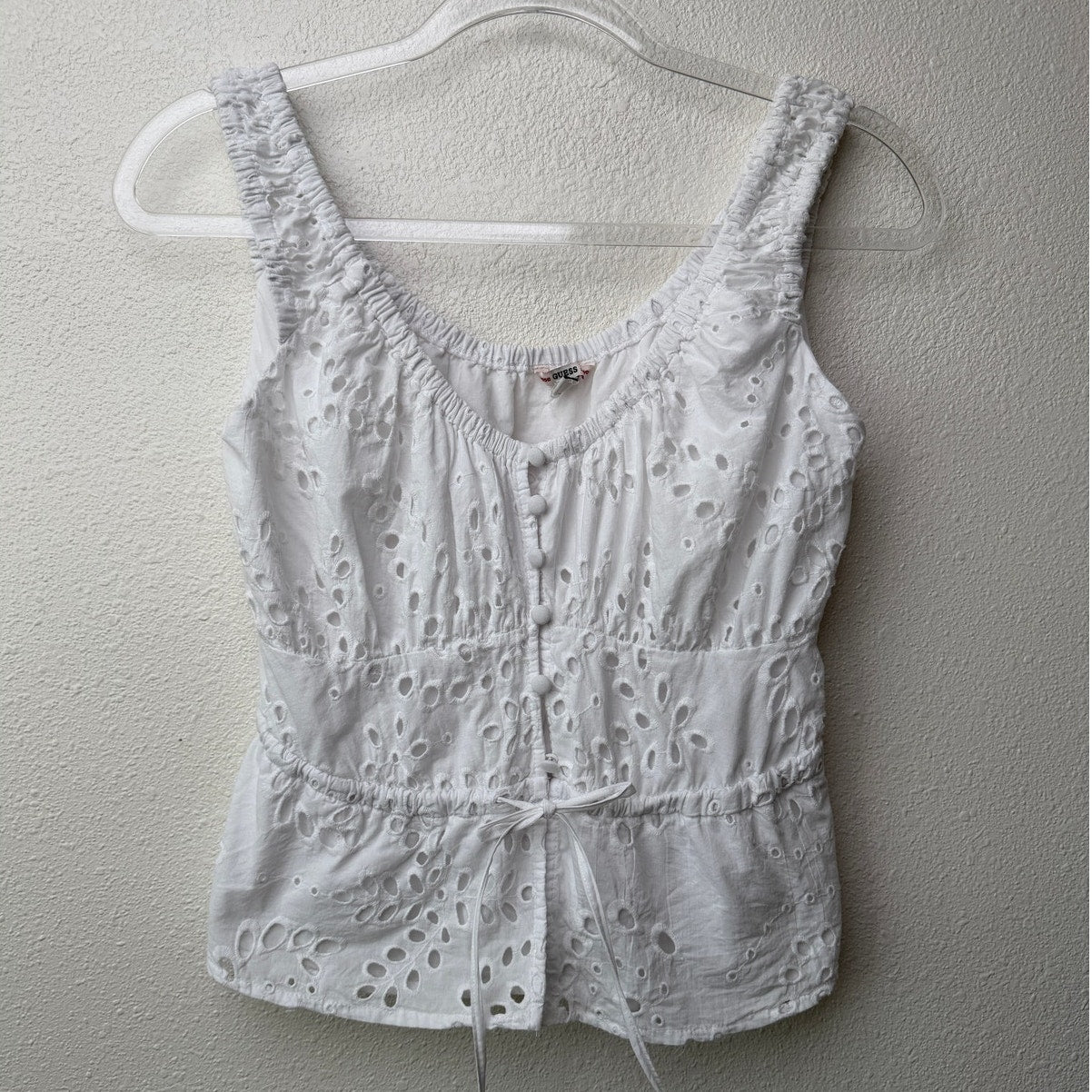 Guess Larisen White Eyelet Button Front Boho Tank Top Size S