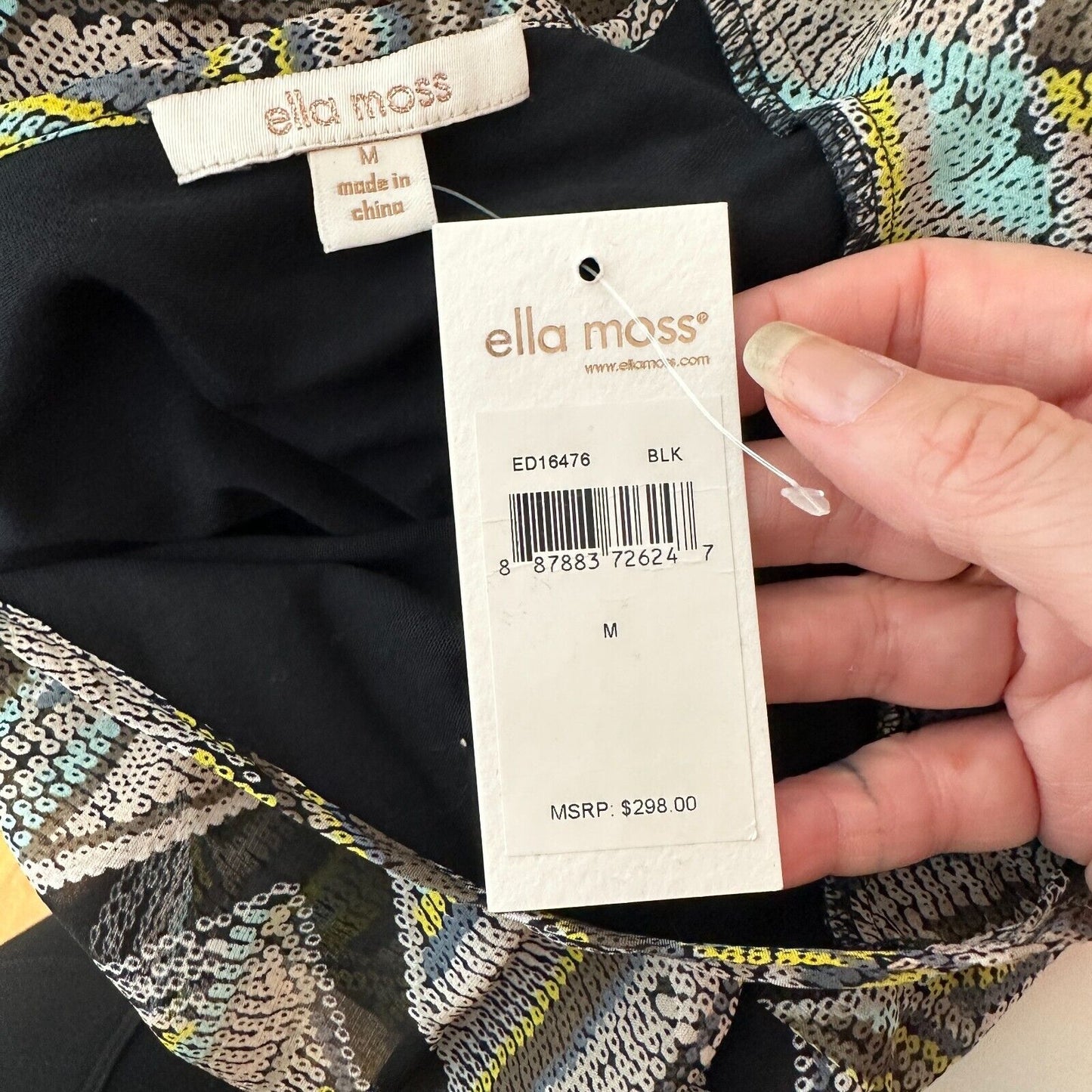 NWT Ella Moss Colorful Mazatlan Off Shoulder Silk Maxi Dress Adj Straps Med
