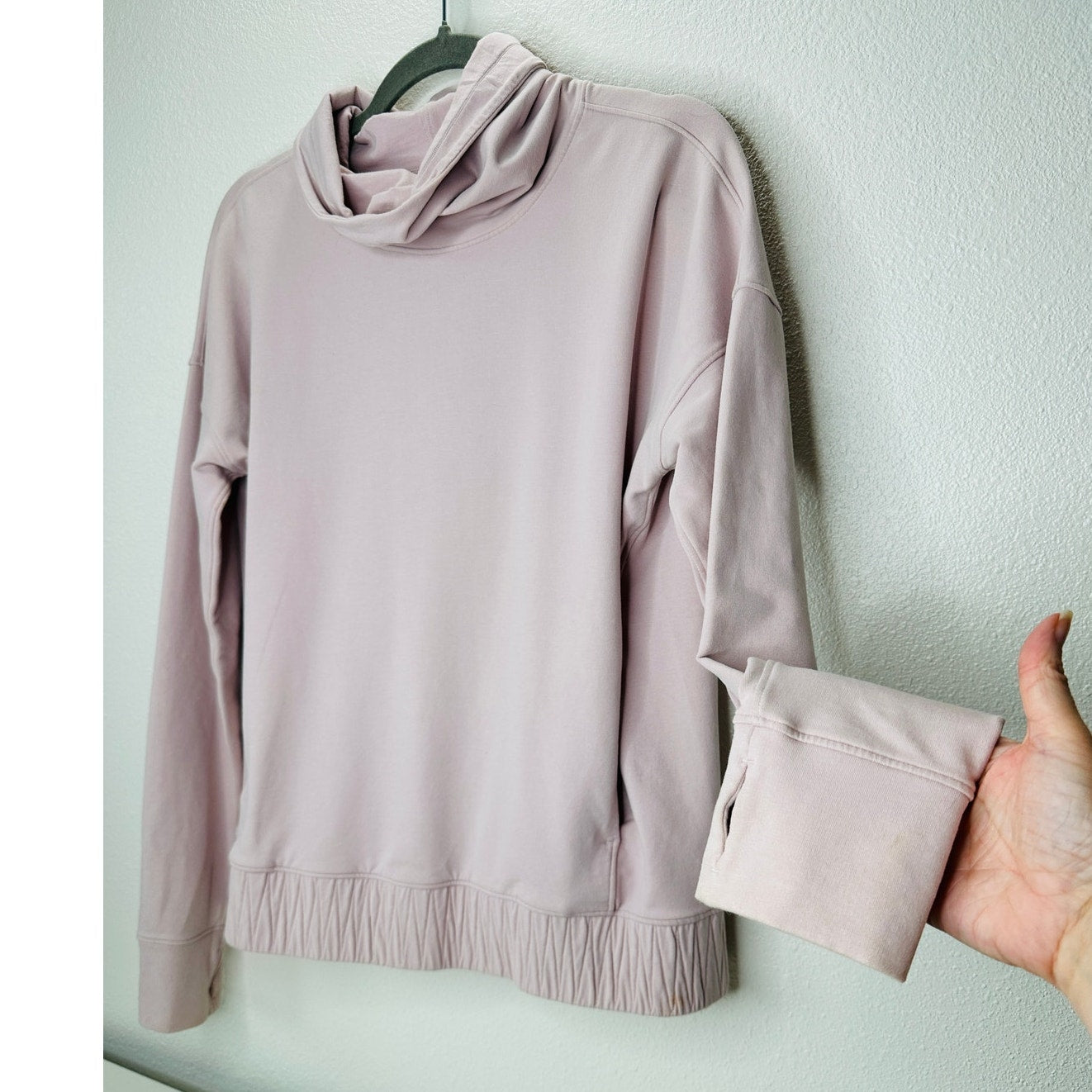 Lululemon Pale Pink Cowl Neck Long Sleeve Banded Bottom Sweat shirt 6