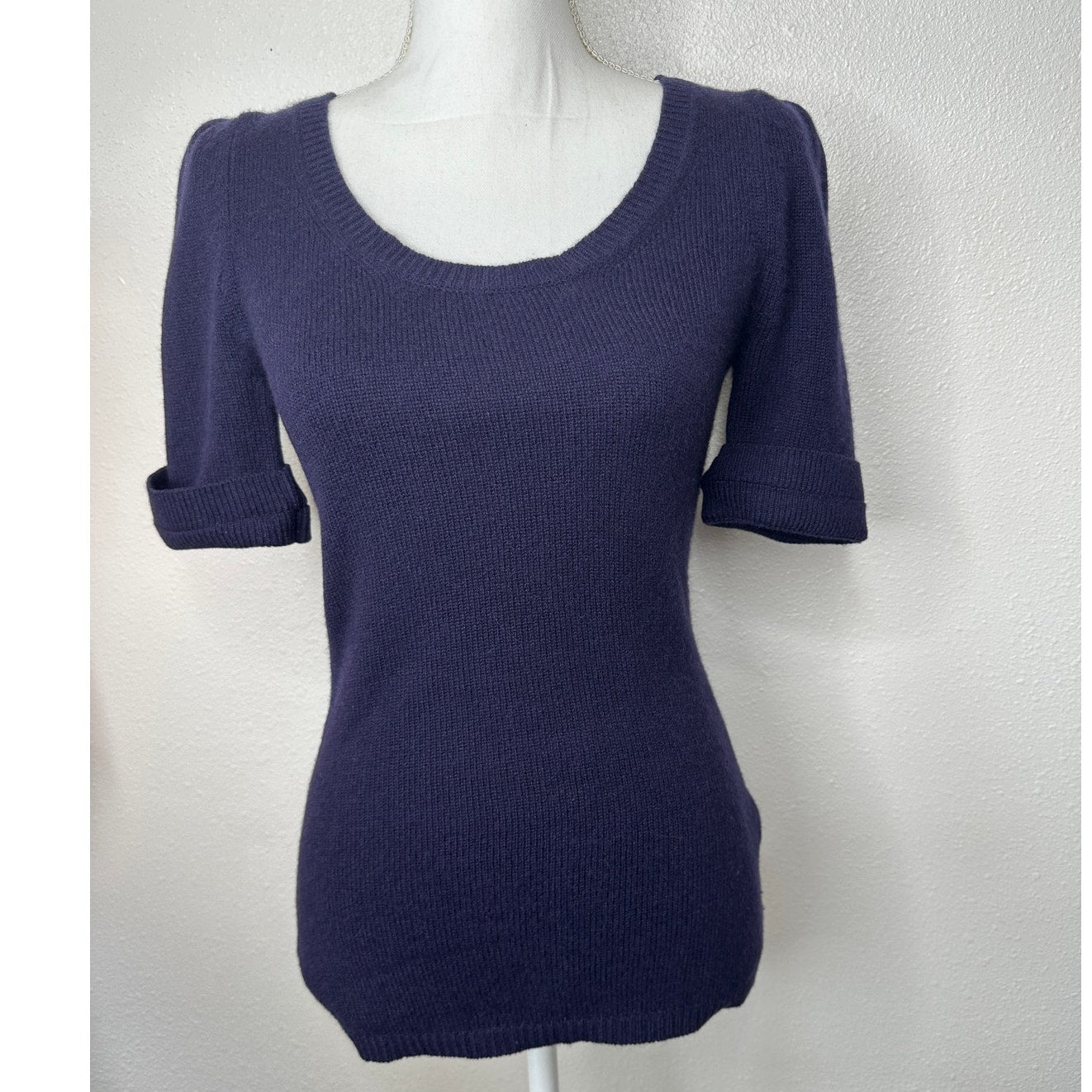 Burberry Dark Purple Round Neck Short Cuffed Sleeves Button Neck Sweater S