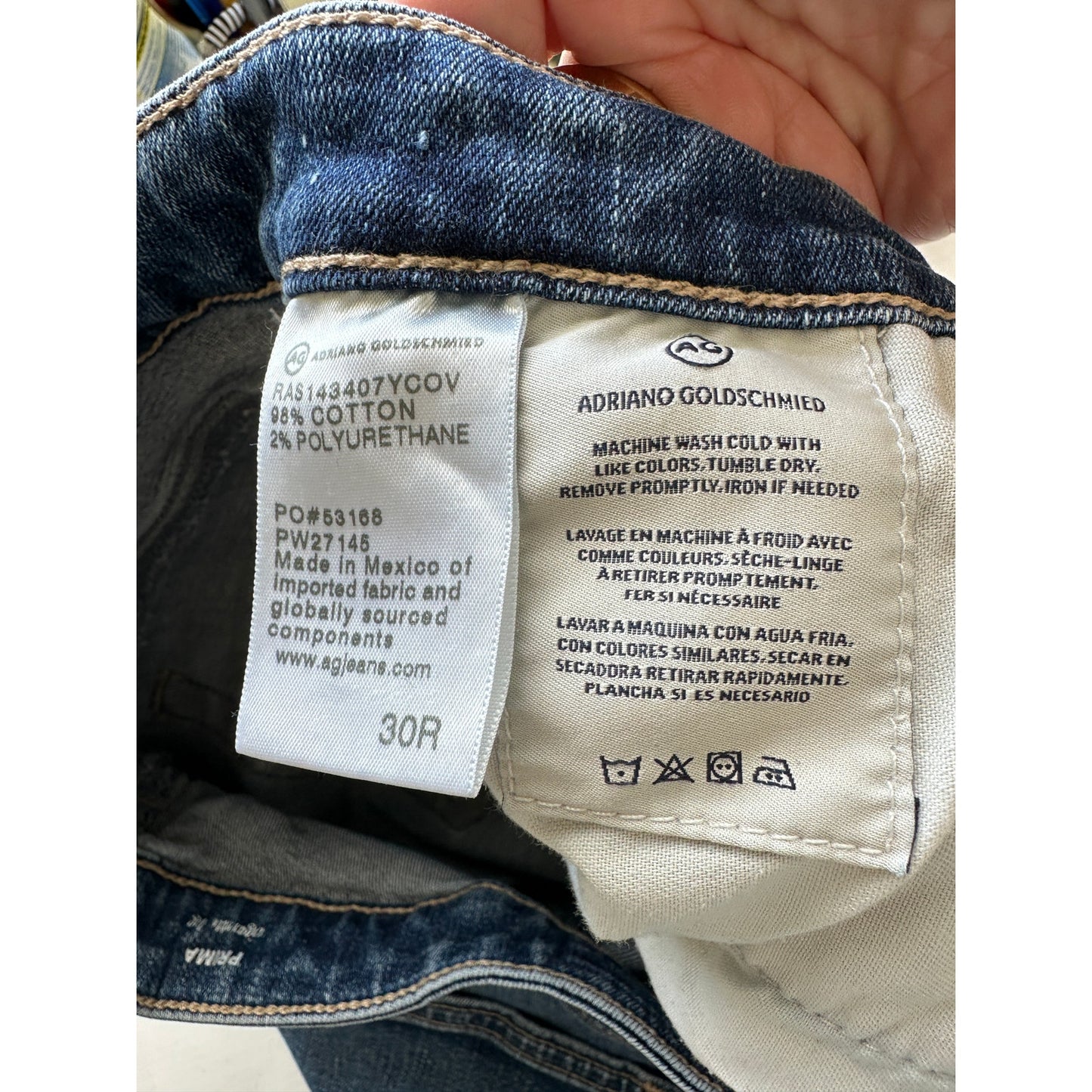 AG Dark Wash Whiskered Prima Cigarette Leg Jeans 30