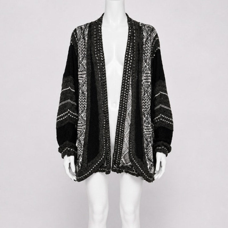 LA Hearts Black Gray and Cream Striped Knit Long Line Open Cardigan Sweater OS