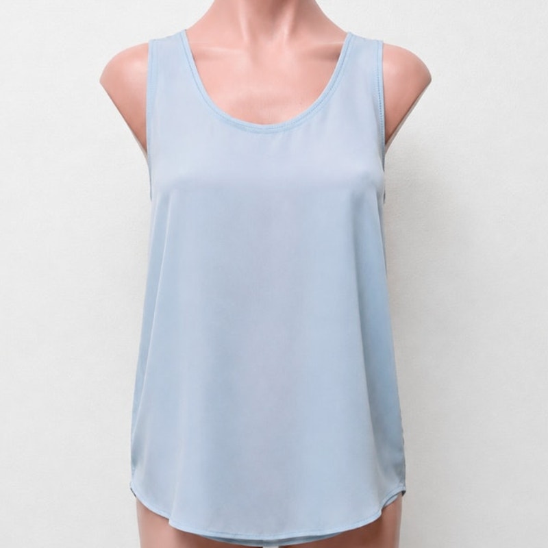 NWT Banana Republic Light Blue Picot Trim Semi Sheer Tank Top XSP
