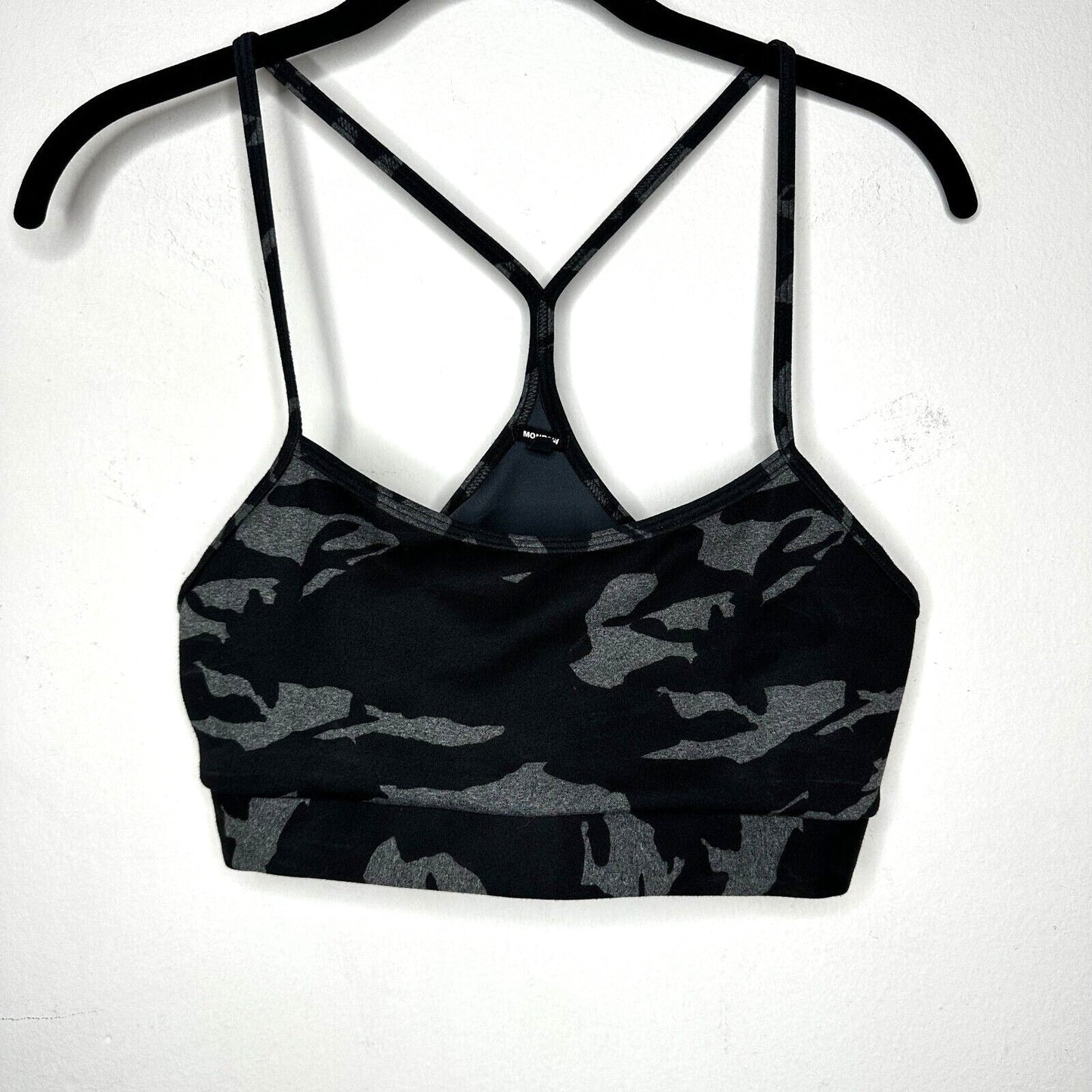 Monroe Black & Gray Camo Print Spaghetti Strap Scoop Racer T-back Sports Bra S