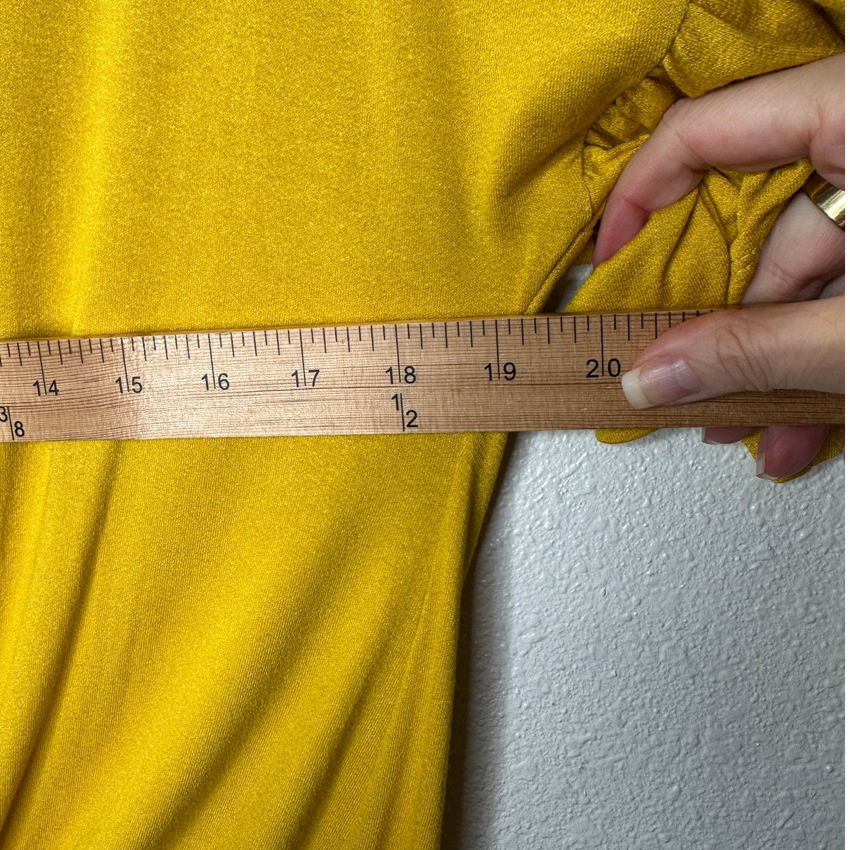 NWT Shop Basic Mustard Yellow round Neck Ruffle Sleeve Front Knot Shirt M