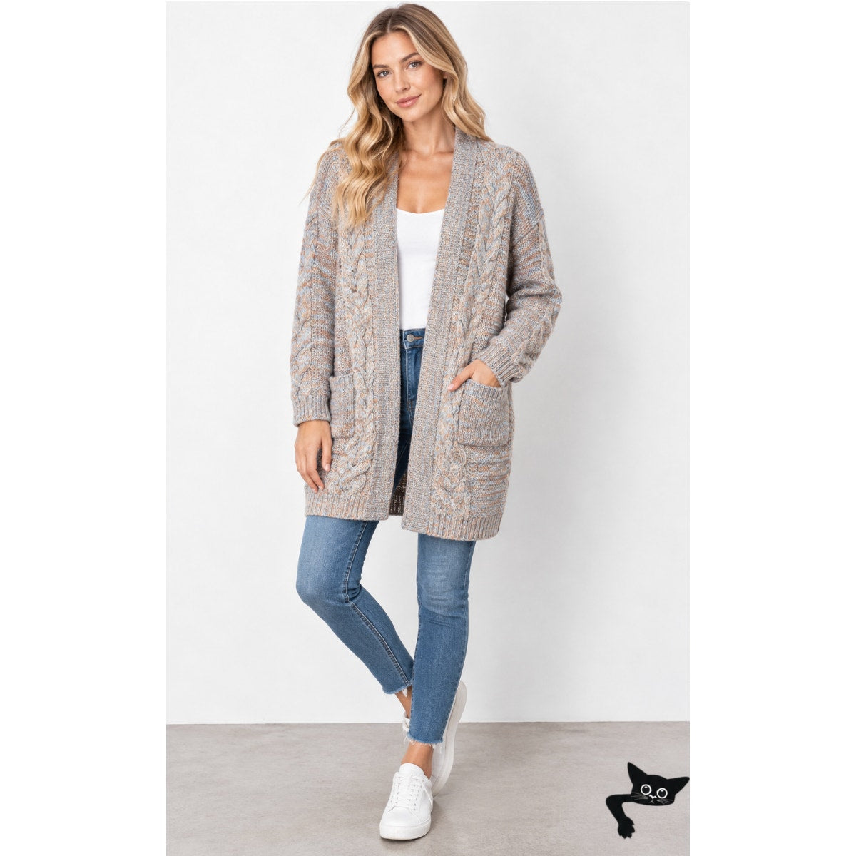 Gabriela Hearst Aguirre Blue Peach Cable Knit Cashmere Cardigan Sweater Large