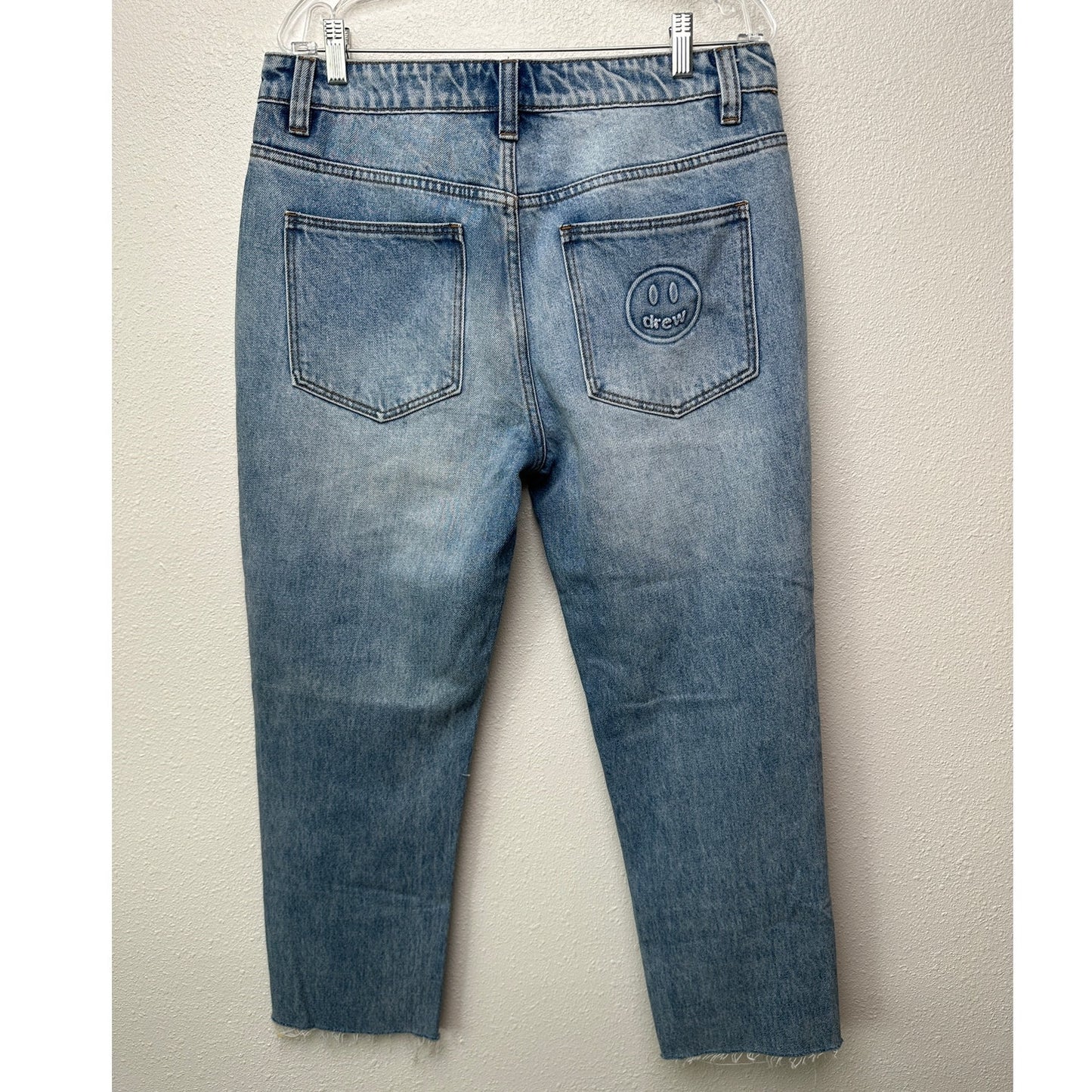Drew House Cropped Distressed Jeans Raw Hem Corduroy Patch Blue Size 32