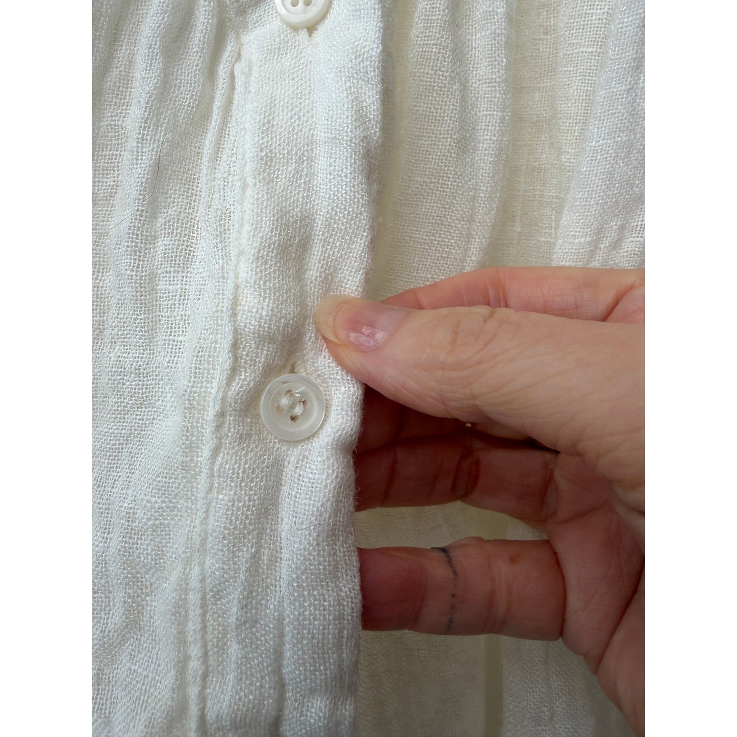 Zara Cream Linen Blend Crinkle V-Neck Boxy Button Front Boho Blouse M/L