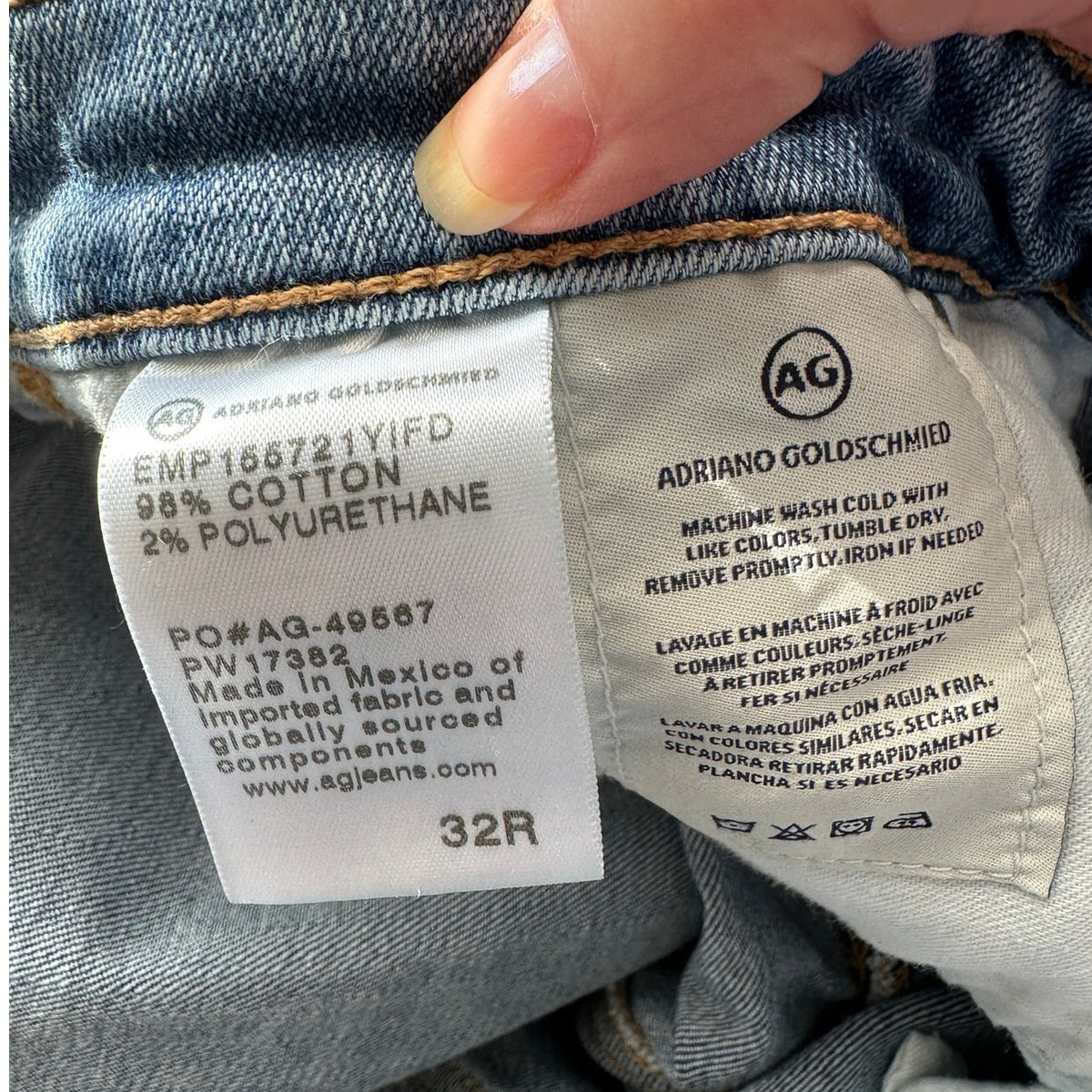 AG Prima Crop Cigarette Jeans Medium Wash Whiskered Size 32R