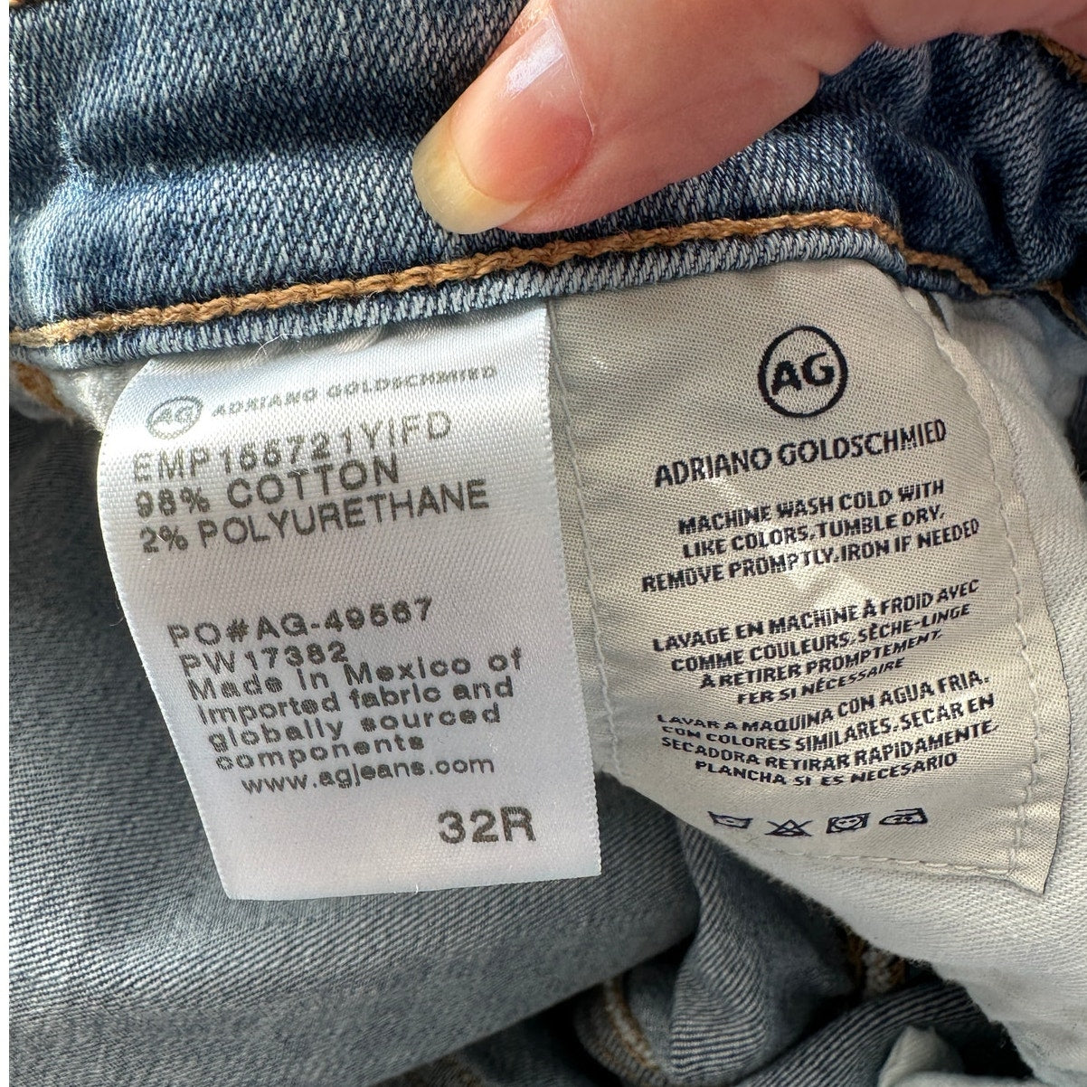 AG Prima Crop Cigarette Jeans Medium Wash Whiskered Size 32R