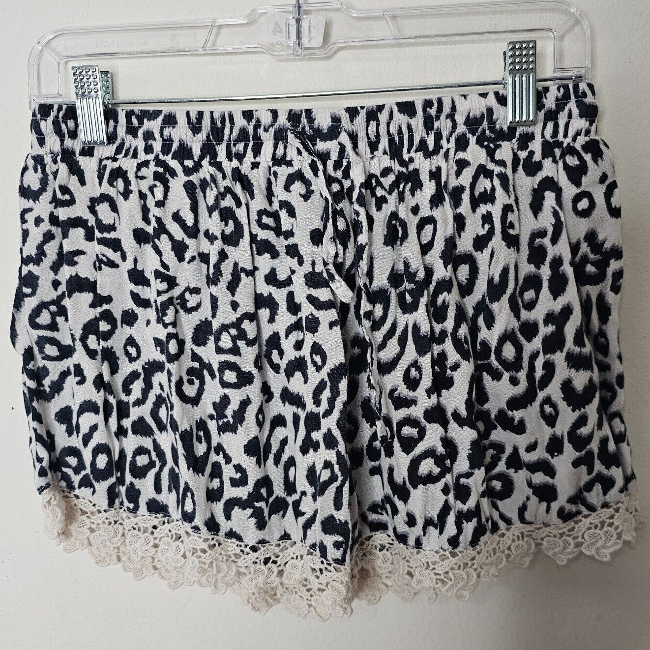 Raga Ivory and Black Leopard Cheetah Print Cream Lace Trim Comfy Short Shorts L
