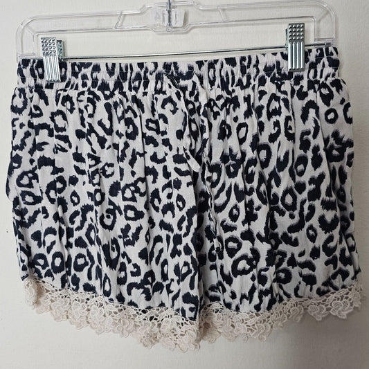 Raga Ivory and Black Leopard Cheetah Print Cream Lace Trim Comfy Short Shorts L