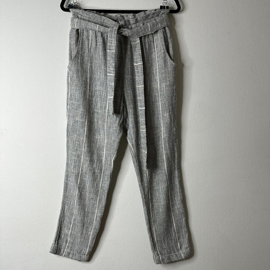 Free People Casual Cream & Black Tweed Stripe Crop Trouser Pants Tie Belt 2