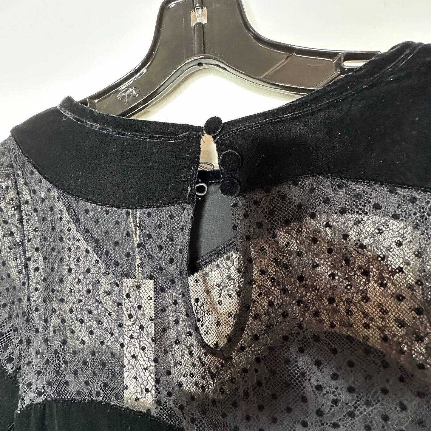 For Love & Lemons Carolyn Sheer Black Velvet Wavy-Flock Dot Lace Panel Dress XS