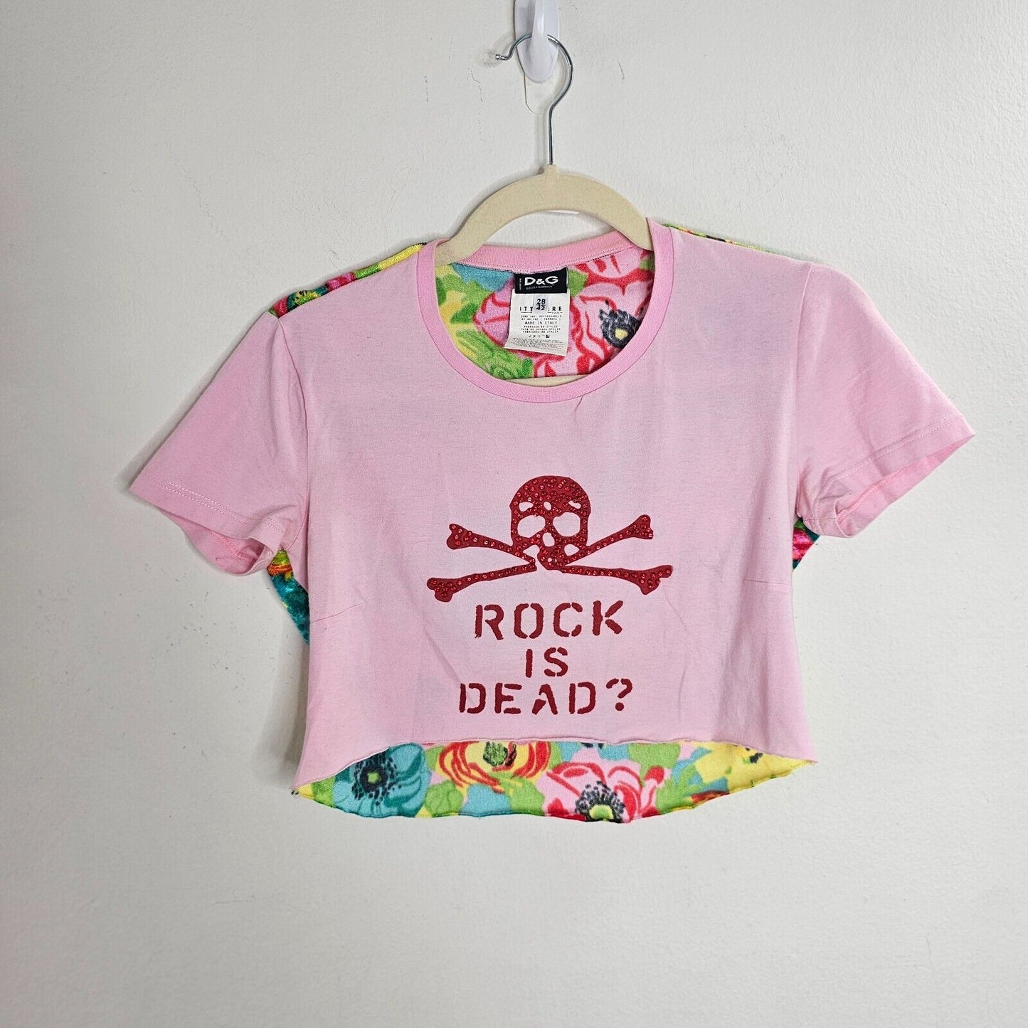 Dolce & Gabbana Pink & Red Rhinestone Skull Graphic Rock Is Dead Crop 28 / 42