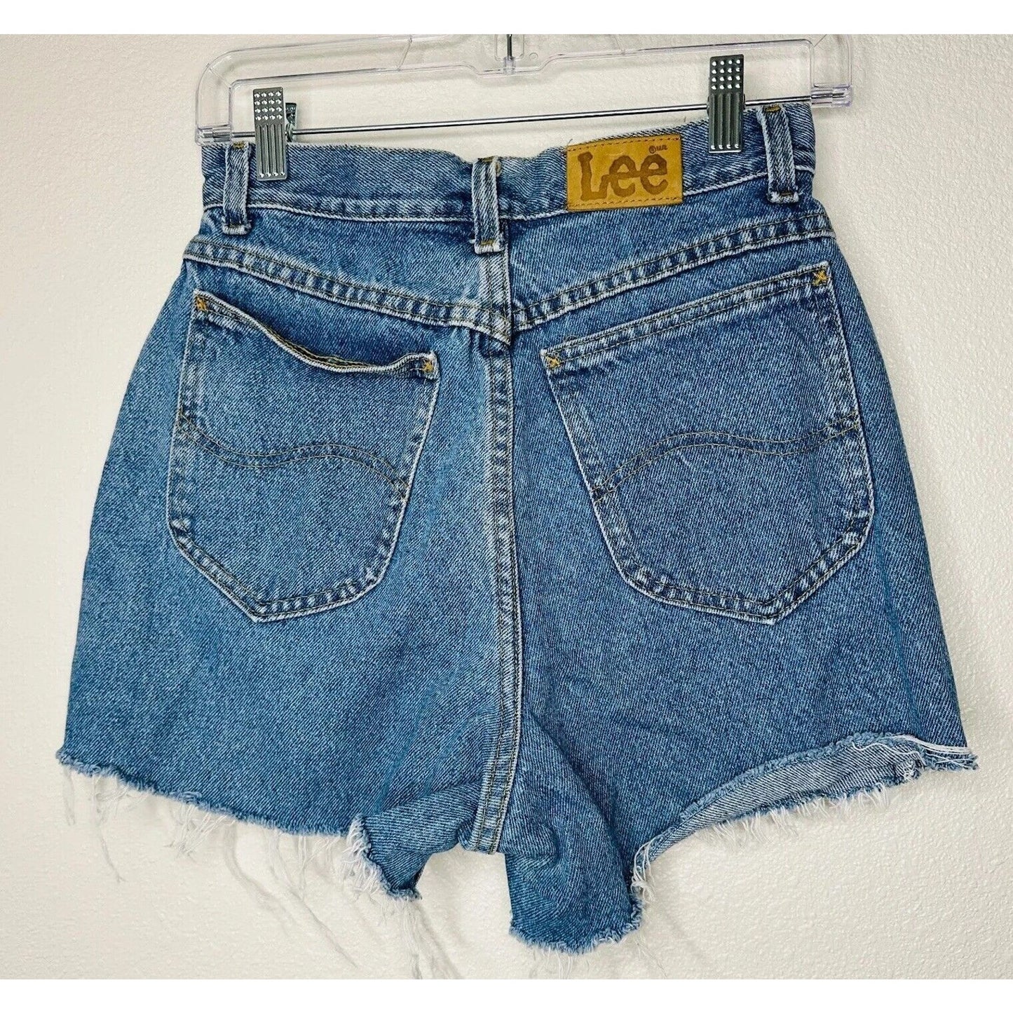 Lee Light Medium Blue Wash High Waist Raw Hem High Rise Jean Shorts 10