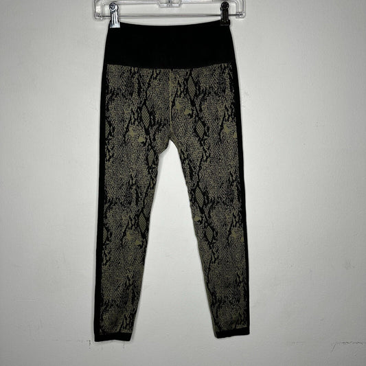 Fabletics Black & Gold Snake Print Ankle Leggings Wide Black Waistband S