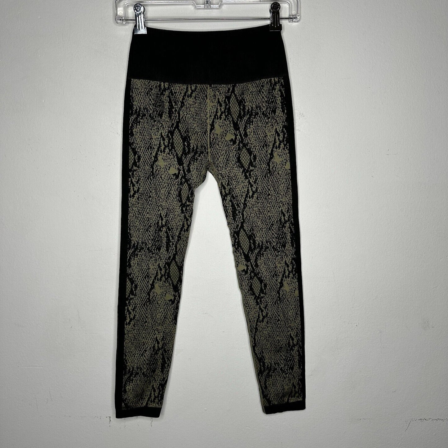 Fabletics Black & Gold Snake Print Ankle Leggings Wide Black Waistband S
