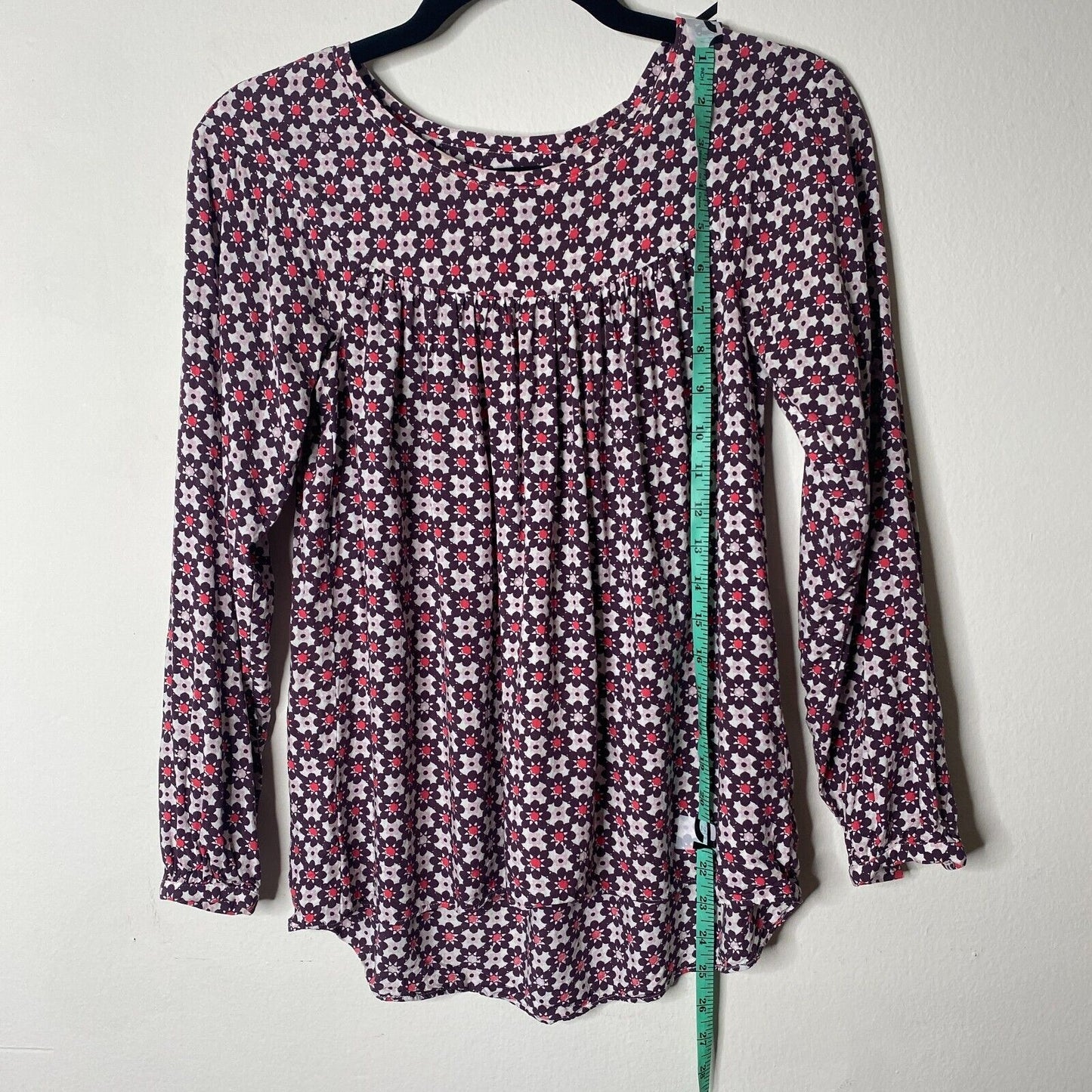 Ann Taylor Loft Purple Pink & White Flowy Blouse Long Sleeve Shirred Yoke XXSP