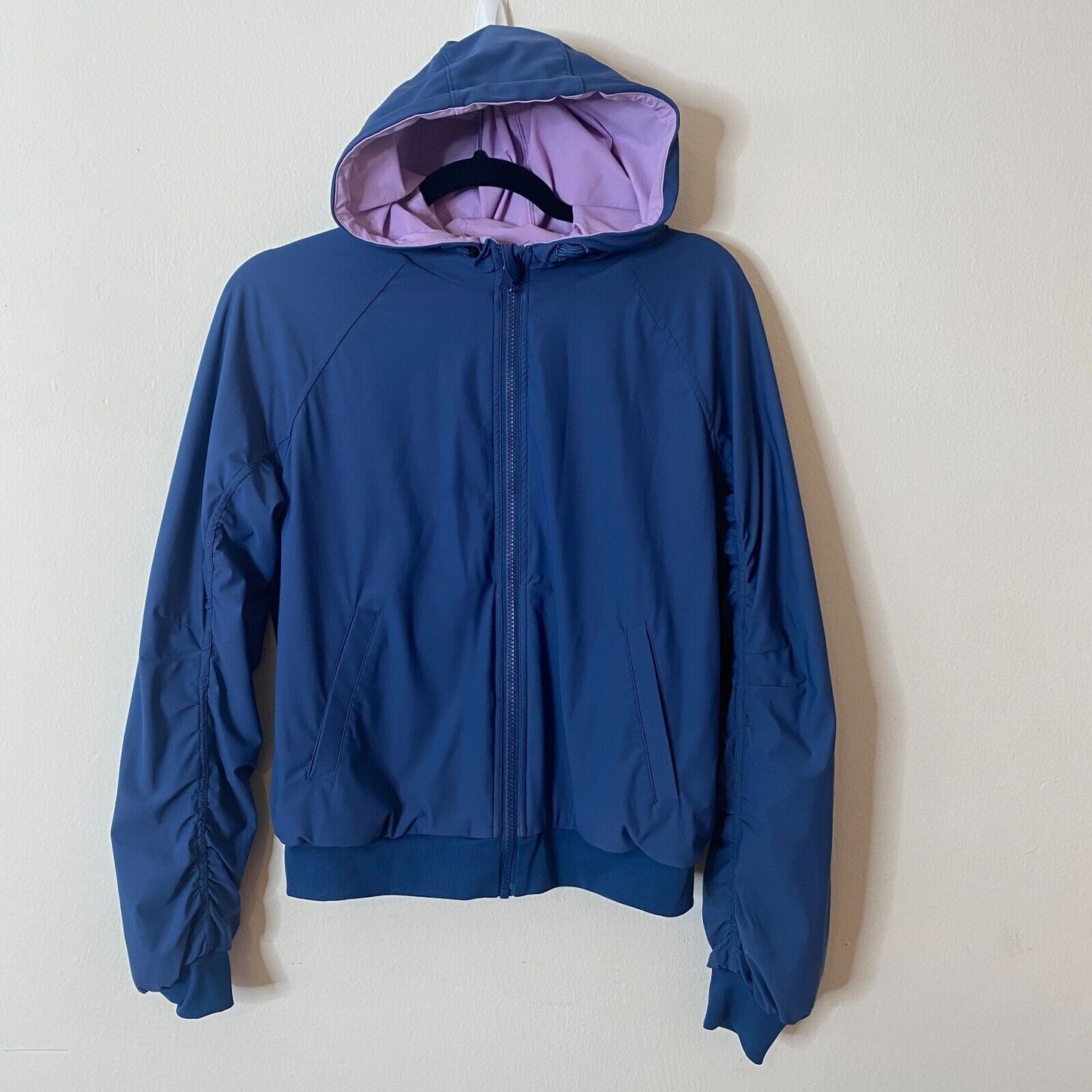 Lite Weight Blue & Lilac Reversible Zip Hoodie Windbreaker Jacket Ruche Sleeves