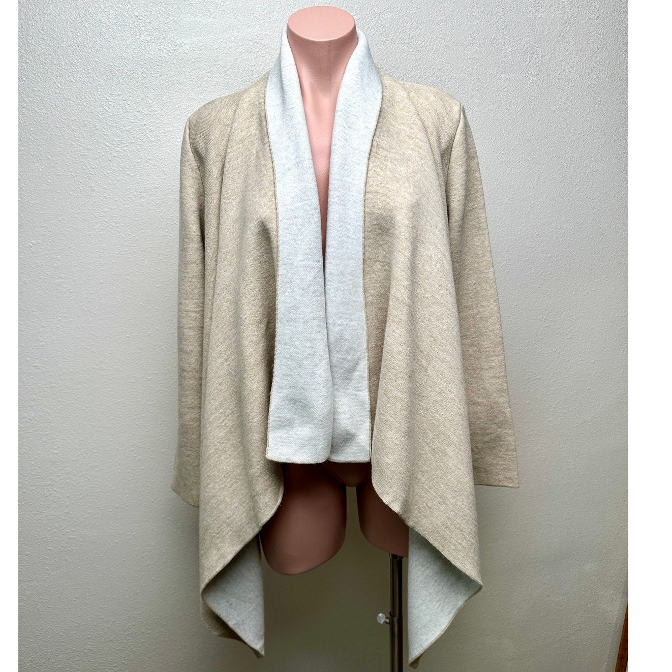 Zara Knit Two-Tone Waterfall Cardigan Sweater Tan/Cream Women M