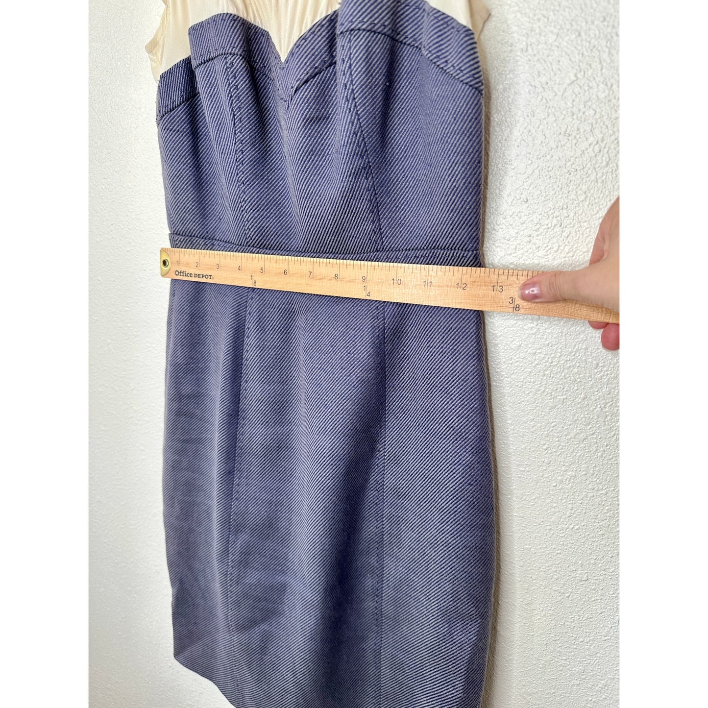 Rebecca Taylor Cream Ruffled Pleat Shoulder Blue Jean Stripe Linen Sheath Dress 0