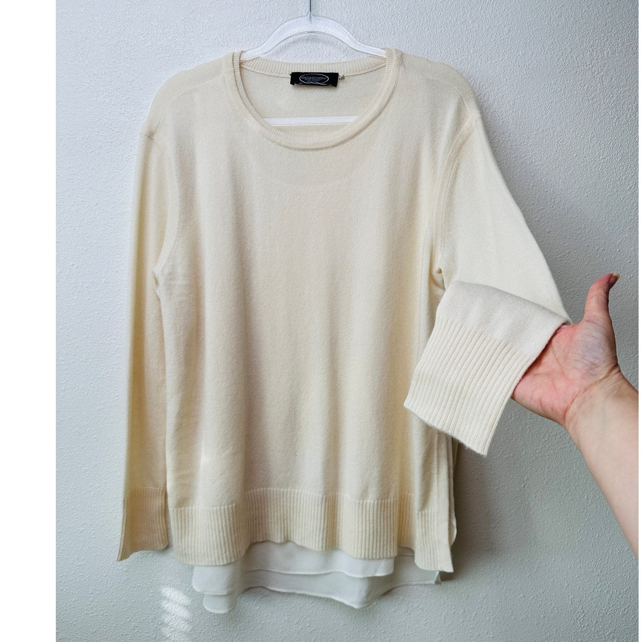Magaschoni Sweater Cream Women US M 100% Cashmere Layered