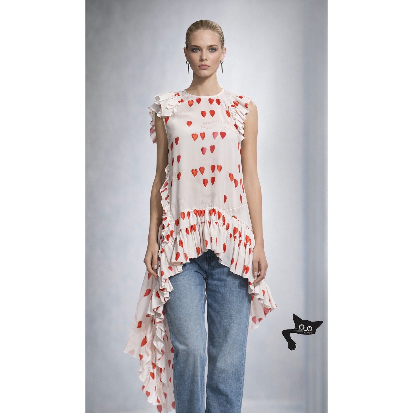 Alexander McQueen Cream Red Sleeveless Asymmetric Pleated Ruffle Blouse