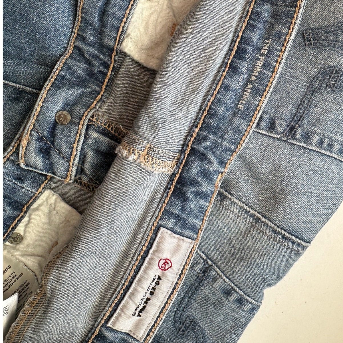 AG Prima Ankle Cigarette Jeans Muted Medium Wash Raw Hem Women’s 32R